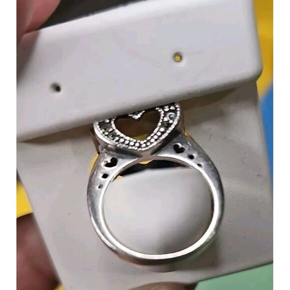 Yellow Rectangle Stone ring silver 925 HEART - Picture 9 of 11